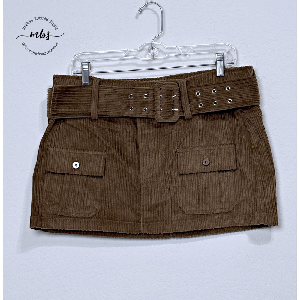 NWOT Beige Botany Corduroy Utility High Waisted Mini Skirt Brown Women‎ L